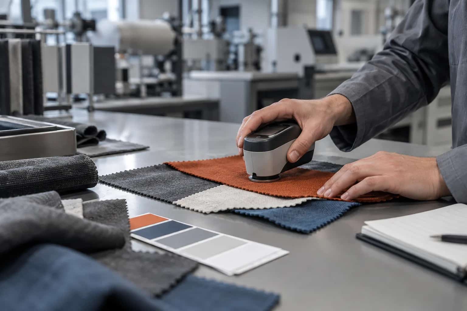 Measuring the colour of a fabric sample while selecting a technical solution