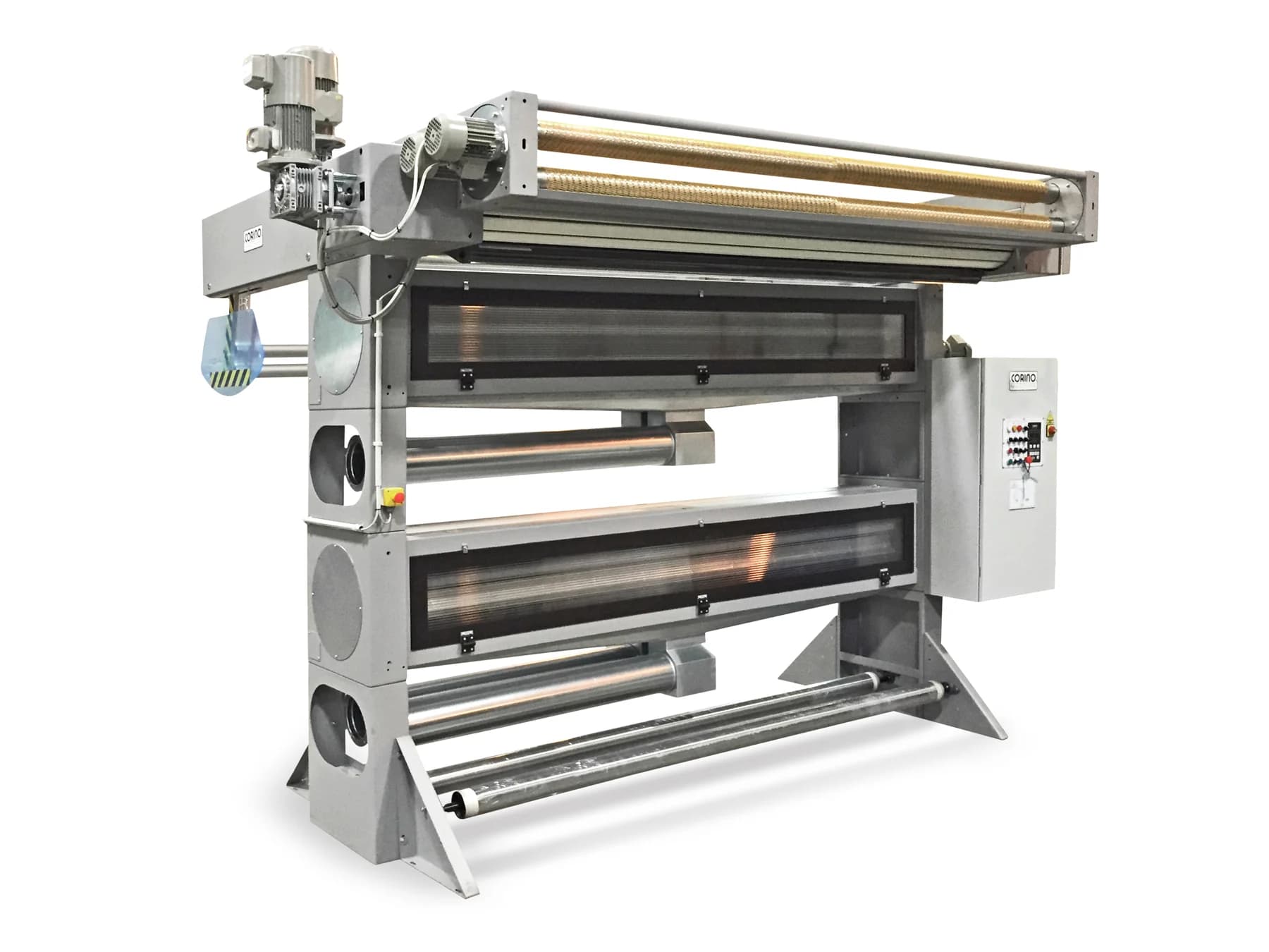 Corino unit for removing loose fibres and dust from fabric