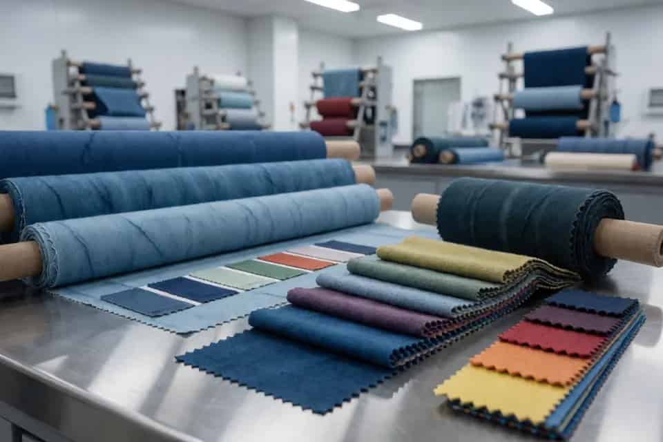 Colour samples and textile laboratory equipment